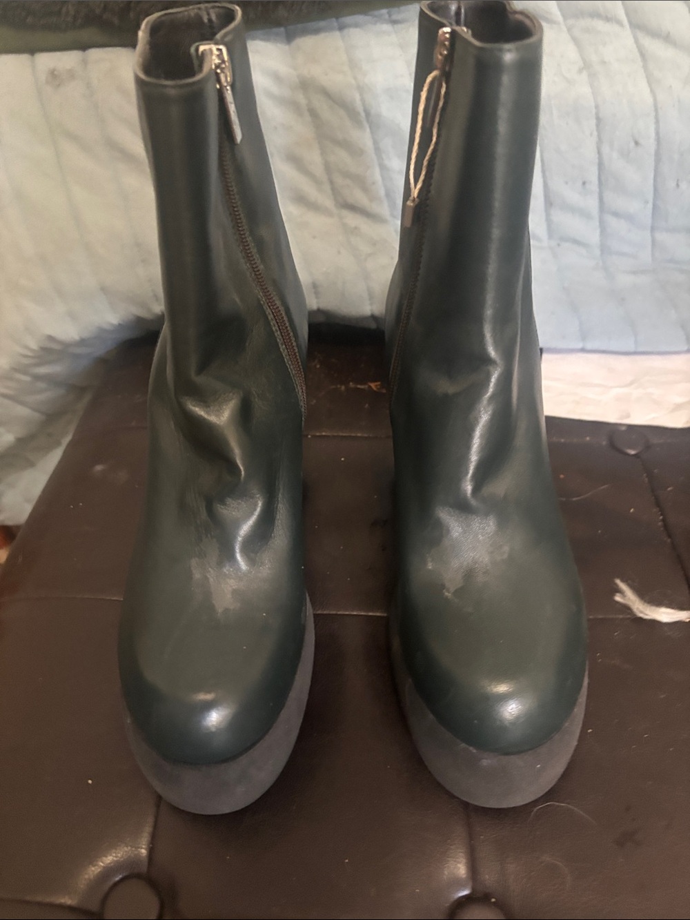 Women's Black Platform Ankle Boots with Side Zip